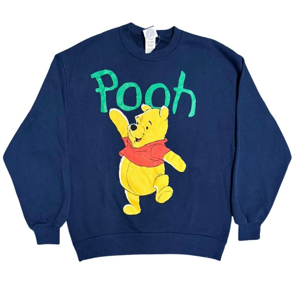 Vintage 90s Winnie The Pooh Disney 100 Acre Collection Sweatshirt Navy Blue L